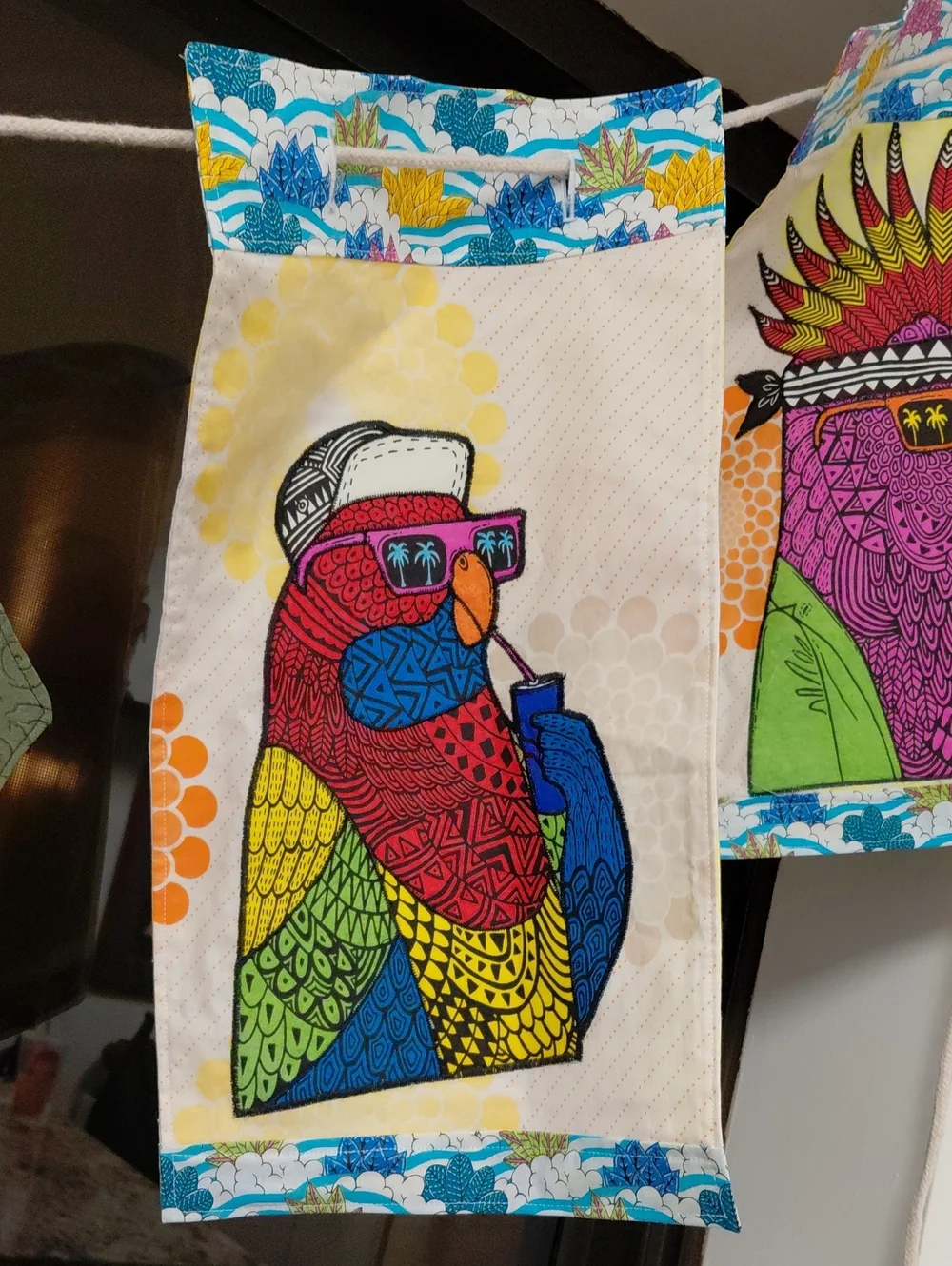 Handmade quilted bunting Fabric Banner Cotton Colorful Birds & Flowers